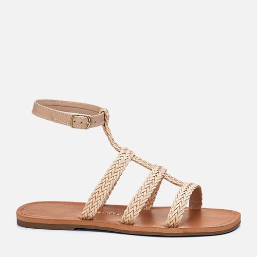Sandália Rasteira Fechada Tiras Trama Natural Feminino Milano Off White 13423