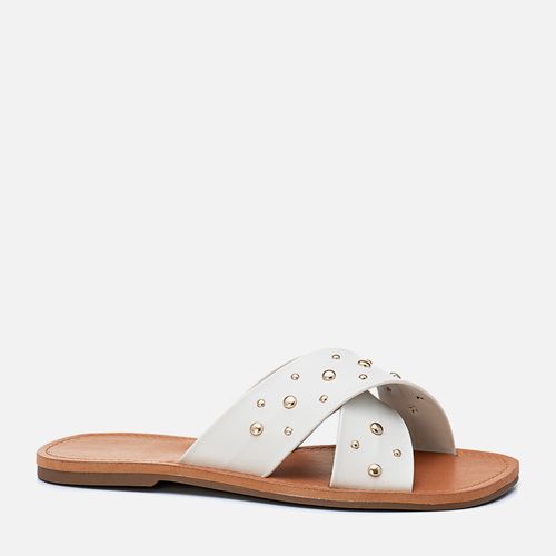 Sandália Rasteira Aberta X Tachas e Rebites Feminino Milano Off White 13420