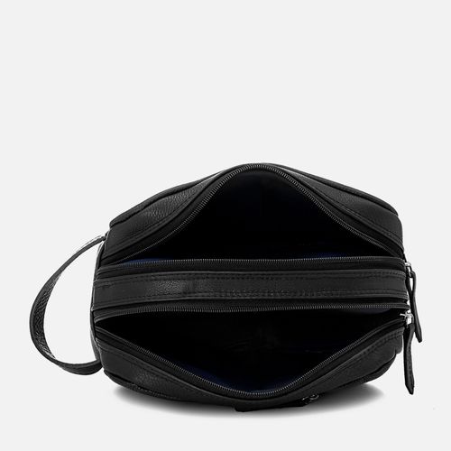 Necessaire Bolsa Viagem Estojo Feito em Couro Floater 2 Divisórias Grande Bolso Frontal Zíper Masculino Milano Preto 13199