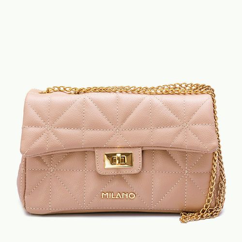 Bolsa Tiracolo Média Feita em Couro Alça Corrente 2 em 1  Feminina Milano Nude 13046