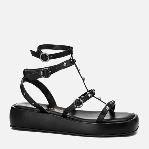 Sandália Papete Sola Alta Tachas Feminino Milano Preto 13431