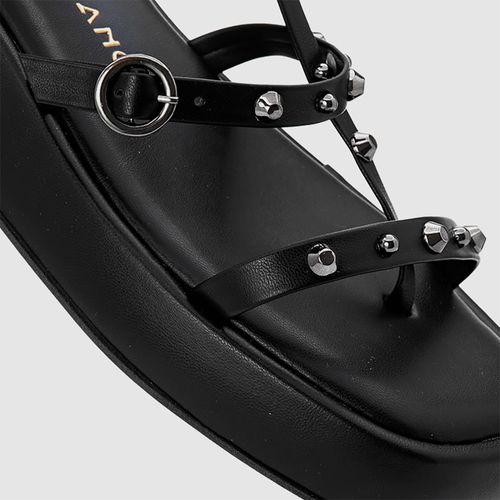 Sandália Papete Sola Alta Tachas Feminino Milano Preto 13431