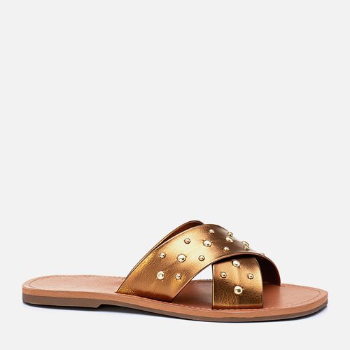 Sandália Rasteira Aberta X Tachas e Rebites Feminino Milano Bronze 13420
