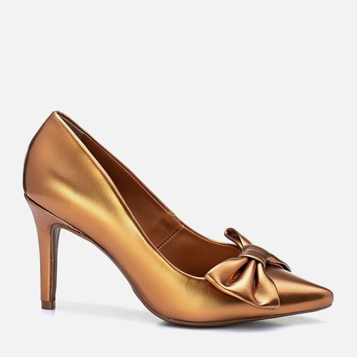 Scarpin Salto Alto Fino Fechado Laço Feminino Milano Bronze 13445
