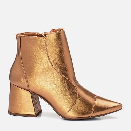 Bota Salto Bloco e Cano Médio Calce Zíper Feminino Milano Bronze 13447