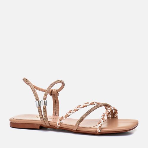 Sandália Rasteira Brilho Strass  Calce Prático Feminino Milano Light Tan 13434