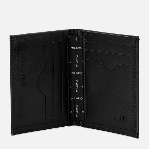 Carteira Feita em Couro Rústico Texturizado Sem Zíper 6 Porta Cartões 1 Porta Cédula 1Bolso Masculinas Milano Preto 13067