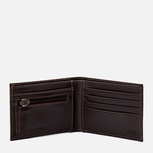 Carteira Feita em Couro Napa Soft 1 Porta Cédula Grande 4 Porta Cartão 1 Bolsa Zíper 1 Bolso Sem Zíper Masculinas Milano Café 13196