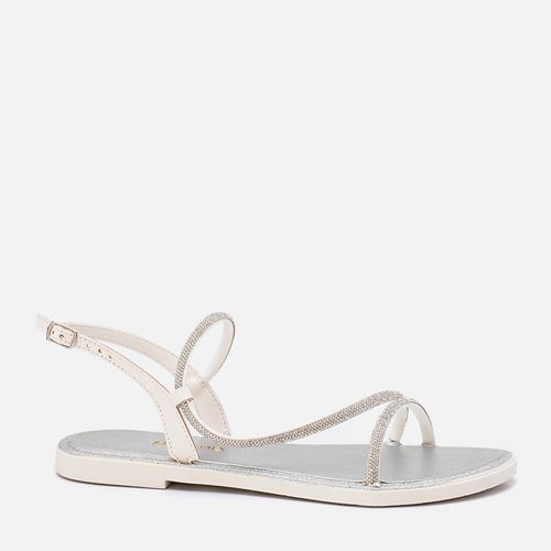 Sandália Rasteira Brilho Glitter e Strass Feminino Milano Prata 13470