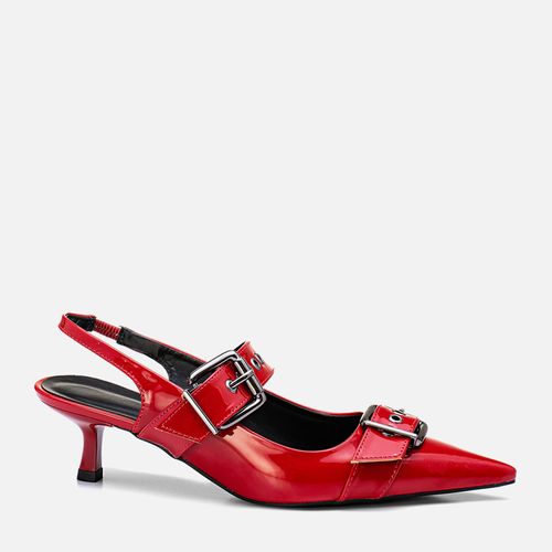 Scarpin Aberto Kitten Heel Slingback Fivelas Feminino Milano Vermelho Scarlet 13477