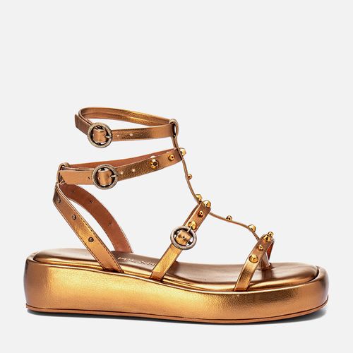 Sandália Papete Sola Alta Tachas Feminino Milano Bronze 13431