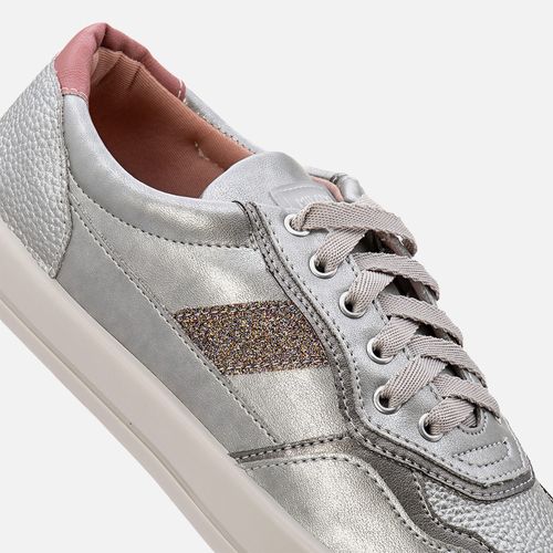 Tênis Sola Baixa Caixa com Brilho Glitter Feminino Milano Prata/tamarindo 13485