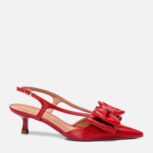 Scarpin Aberto Kitten Heel Slingback Laço Feminino Milano Vermelho 13478