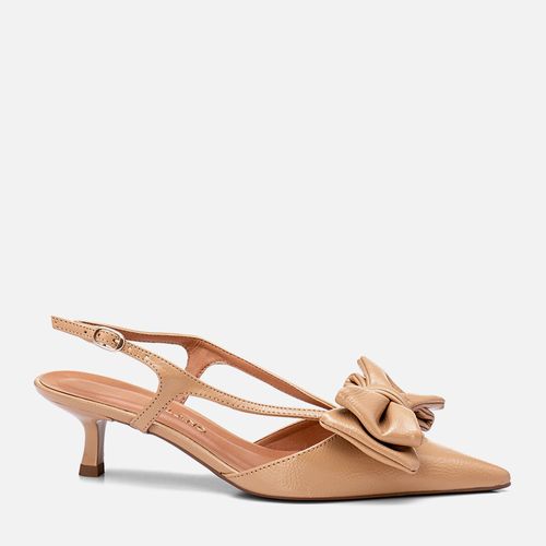 Scarpin Aberto Kitten Heel Slingback Laço Feminino Milano Light Tan 13478