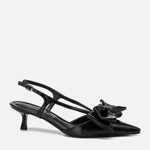 Scarpin Aberto Kitten Heel Slingback Laço Feminino Milano Preto 13478