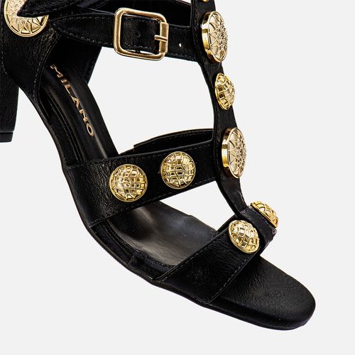Sandália Salto Bloco Médio Tachas Feminino Milano Preto 13460