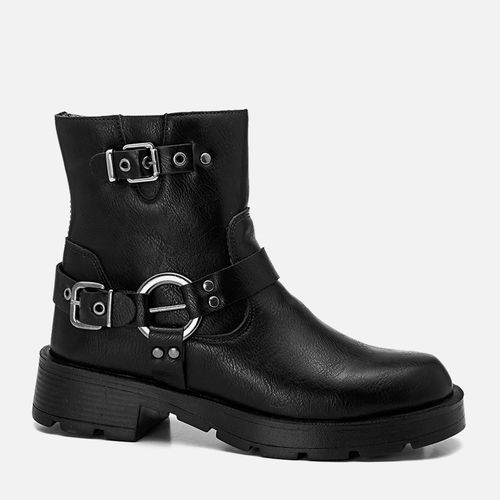 Bota Biker Cano Médio Tratorado Fivela Feminino Milano Preto 13468