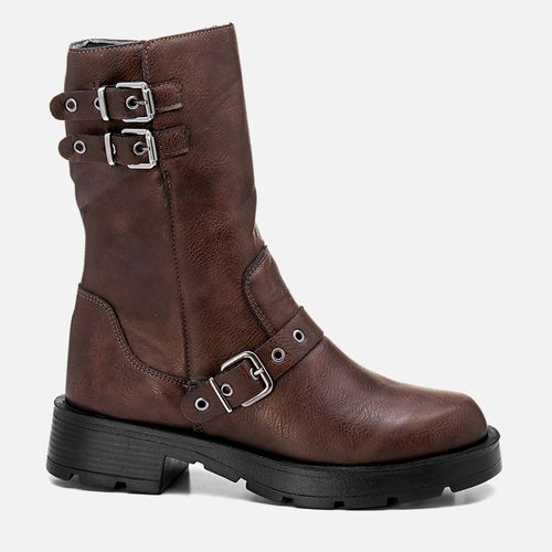 Bota Biker Cano Alto Tratorado Fivela Feminino Milano Cafe 13466