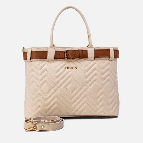 Bolsa de Ombro ou Tote Grande Feita em Couro com Matelassê e Alça Opcional Feminina Milano Off White/carmel 13575
