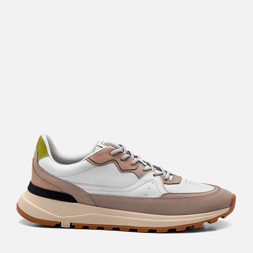 Tênis Casual Visual Esportivo Feito em Mix de Couro Calce Prático Elástico Solado Alto Bicolor Masculino Milano Soft/neve/amendoa/lime 13563