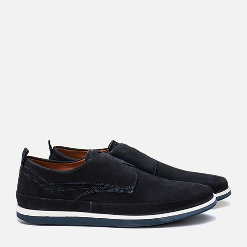 Sapato Casual tipo Derby com Amarração Feito em Couro Nobuk Sued Solado Borracha Natural Forrado em Couro Anatômico Masculino Milano Marinho 13394
