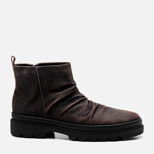 Bota Chelsea Botina Feito em Couro de Cabra Estonado com Detalhe em Enrugado e Calce Prático em Zíper com Solado Alto Masculino Milano Café 13569