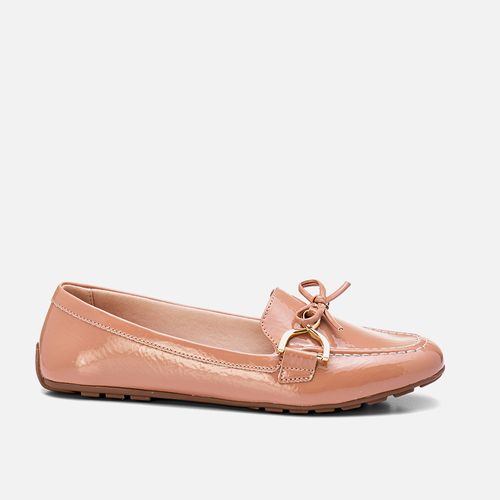 Mocassim Rasteiro Brilho Verniz Fivela Laço Feminino Milano Tan 13472