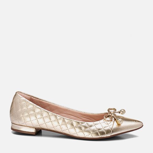 Sapatilha Rasteira Bico Fino Matelassê com Ponta em Verniz e Laço Feminino Milano Ouro Light/ouro Light 13474