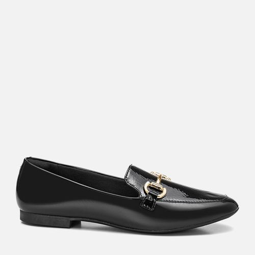 Mocassim Rasteiro Detalhe Verniz e Fivela Feminino Milano Preto 13473