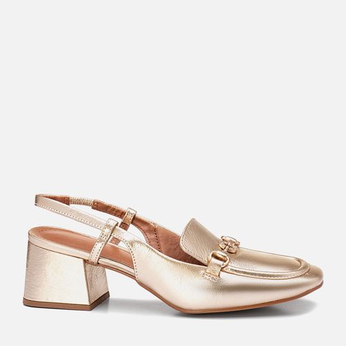 Scarpin Slingback Mary Jane ou Boneca Metalizado Fivela Feminino Milano Ouro Light 13486