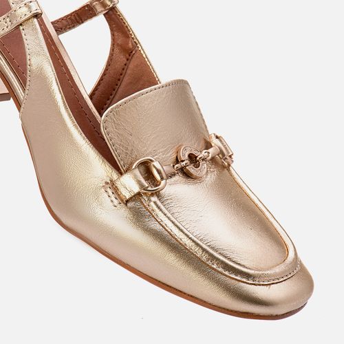 Scarpin Slingback Mary Jane ou Boneca Metalizado Fivela Feminino Milano Ouro Light 13486