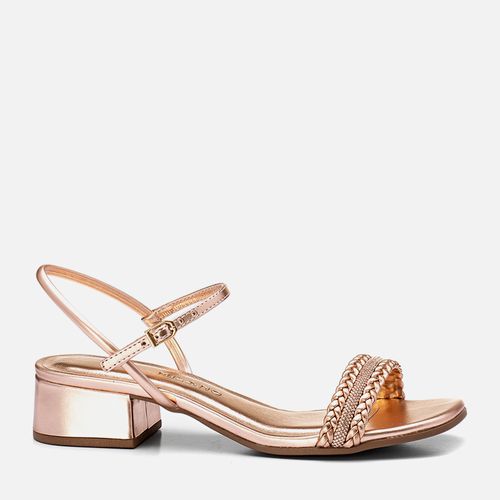 Sandália Salto Bloco Médio Brilho Strass Feminino Milano Cobre 13464