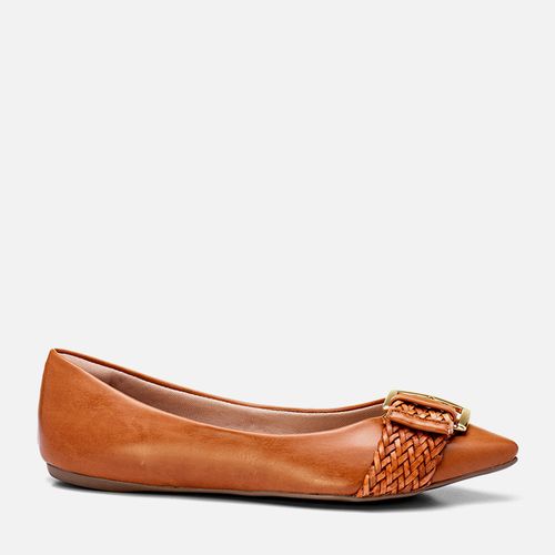 Sapatilha Rasteira com Bico Fino Tira Trançada com Fivela Feminino Milano Amber 13518