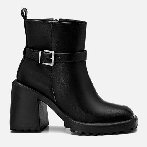 Bota Biker Boot Cano Médio Solado Médio Tratorado Fivela Feminino Milano Preto 13505