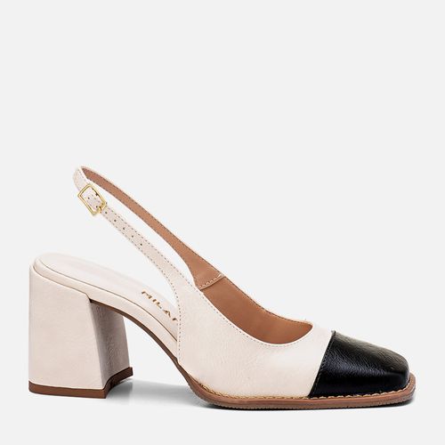 Scarpin Mary Jane ou Boneca Salto Bloco Médio e Tira Slingback Feminino Milano Feno/preto 13525