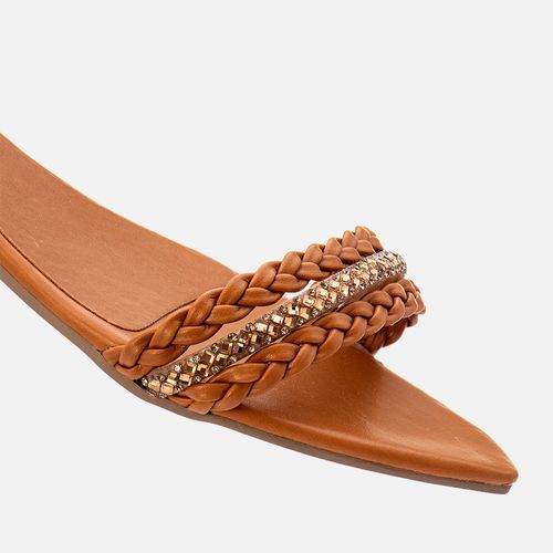 Sandália Salto Baixo Bico Folha e Brilho Strass Feminino Milano Carvalho 13498