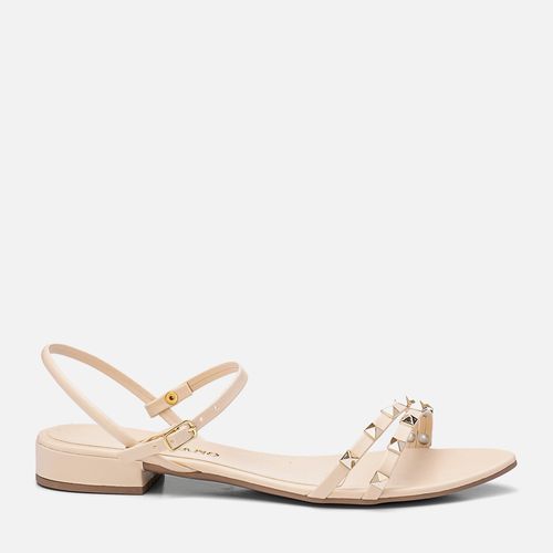 Sandália Salto Baixo Bico Folha e Brilho Strass Feminino Milano Off White 13500