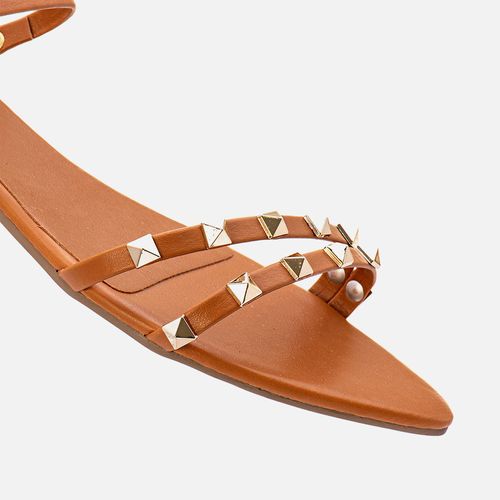 Sandália Salto Baixo Bico Folha e Brilho Strass Feminino Milano Carvalho 13500