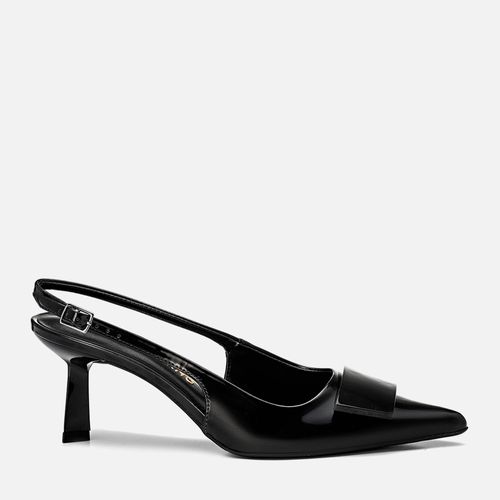 Scarpin kitten Heel Slingback Bico Fino Placa Feminino Milano Preto 13521