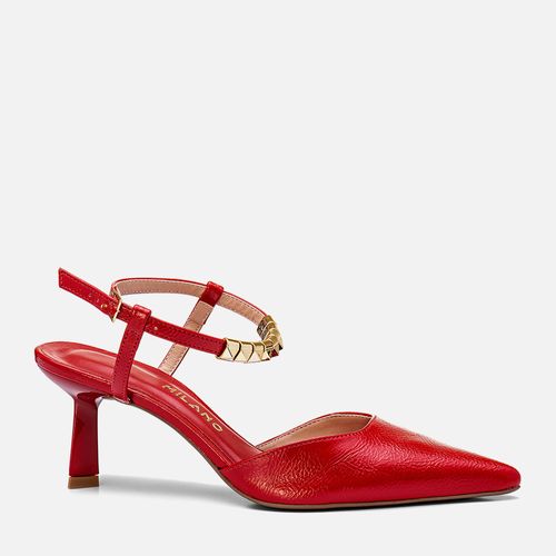 Scarpin Kitten Heel Salto Médio Fino Tachas Spike Pirâmide Feminino Milano Red 13523