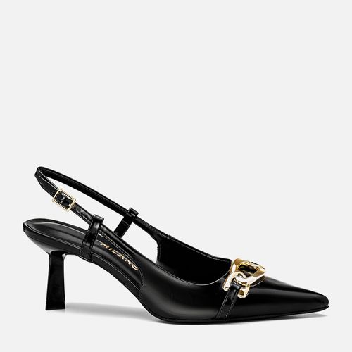 Scarpin kitten Heel Slingback Bico Fino Corrente Feminino Milano Preto 13524