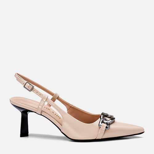 Scarpin kitten Heel Slingback Bico Fino Corrente Feminino Milano Feno 13524