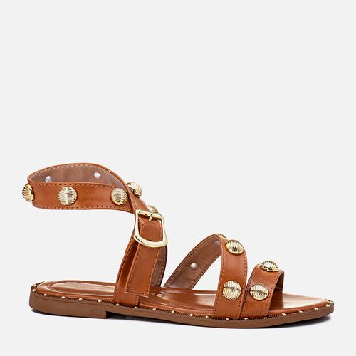 Sandália Solado Rasteiro com Rebites e  Tira com Tachas Feminino Milano Amber 13511