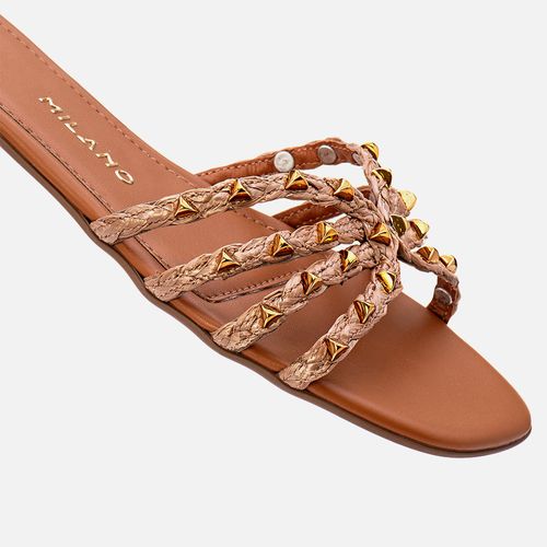 Sandália Rasteira Tiras com Tachas Triangulo Feminino Milano Amber 13537