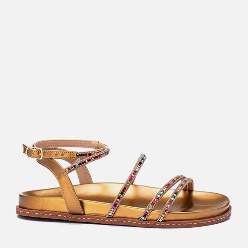 Sandália Papete Tiras com Brilho Strass Feminino Milano Bronze 13540