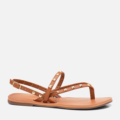 Sandália Rasteira Tiras com Tachas Spike Pirâmide Feminino Milano Amber 13538