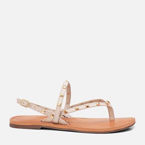 Sandália Rasteira Tiras com Tachas Spike Pirâmide Feminino Milano Feno 13538