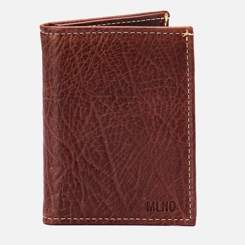 Carteira Feita em Couro Rústico Texturizado Sem Zíper 6 Porta Cartões 1 Porta Cédula 1Bolso Masculinas Milano Fossil Café 13067