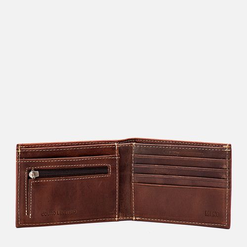 Carteira Feita em Couro Napa Soft 1 Porta Cédula Grande 4 Porta Cartão 1 Bolsa Zíper 1 Bolso Sem Zíper Masculinas Milano Tan/canela 13196