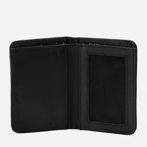 Carteira Feita em Couro Napa Soft 2 Porta Cartões 1 Porta Cédula 1 Bolso e 1 Porta Docuemento Tela Sem Zíper Masculinas Milano Preto/preto 13550